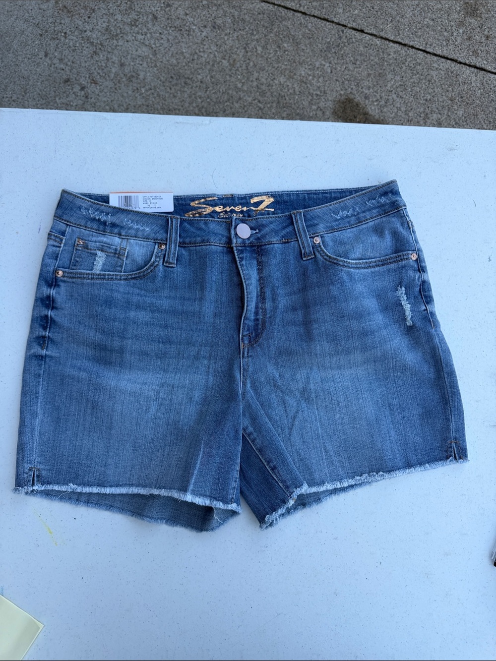 Seven7 Medium Blue Distressed Denim Cutoff Shorts